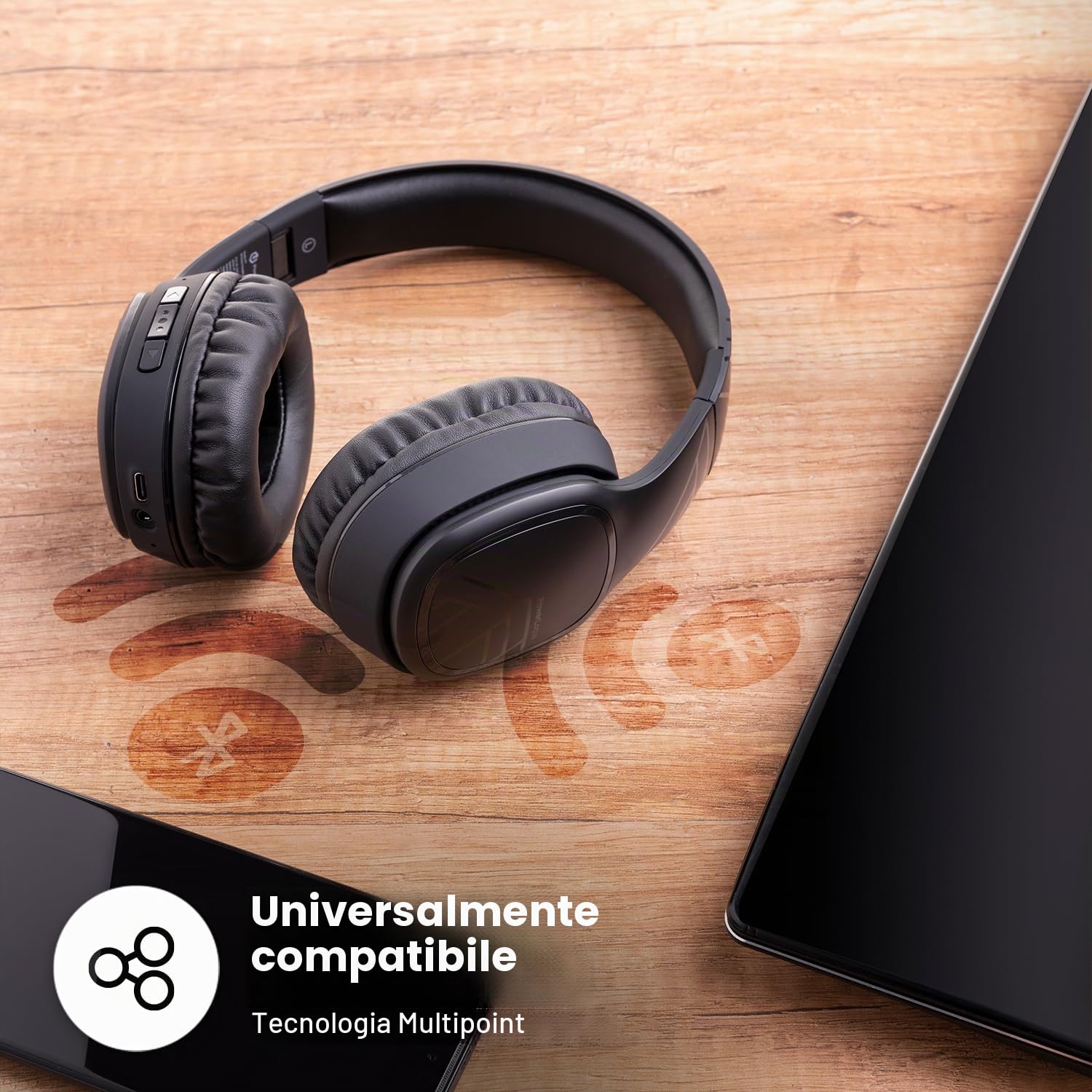 PowerLocus P7 Cuffie Wireless Bluetooth, 50 ore Di Riproduzione, Cuffie Senza Fili Over Ear, Hi-Fi Stereo, Pieghevole, Cuffie Bluetooth con Microfono, Custodia Rigida per Viaggio/Telefono/PC/TV