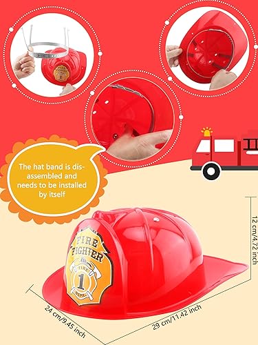 Miniatura 2 de Restroma Paquete de 4 sombreros de bombero de plástico para niños, casco de bombero con correa de ajuste para niños y niñas