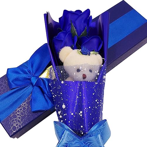 Miniatura 8 de Abbie Home Ramo de flores 3 rosas perfumadas de jabón con bonito oso de peluche para él, día de San Valentín, aniversario, boda, día de la madre,