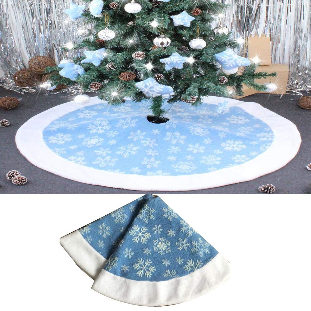 Snowflake Christmas Tree Skirt 35 inch,White Faux Fur Christmas Tree Skirt for Christmas Holiday Party Decoration - Blue