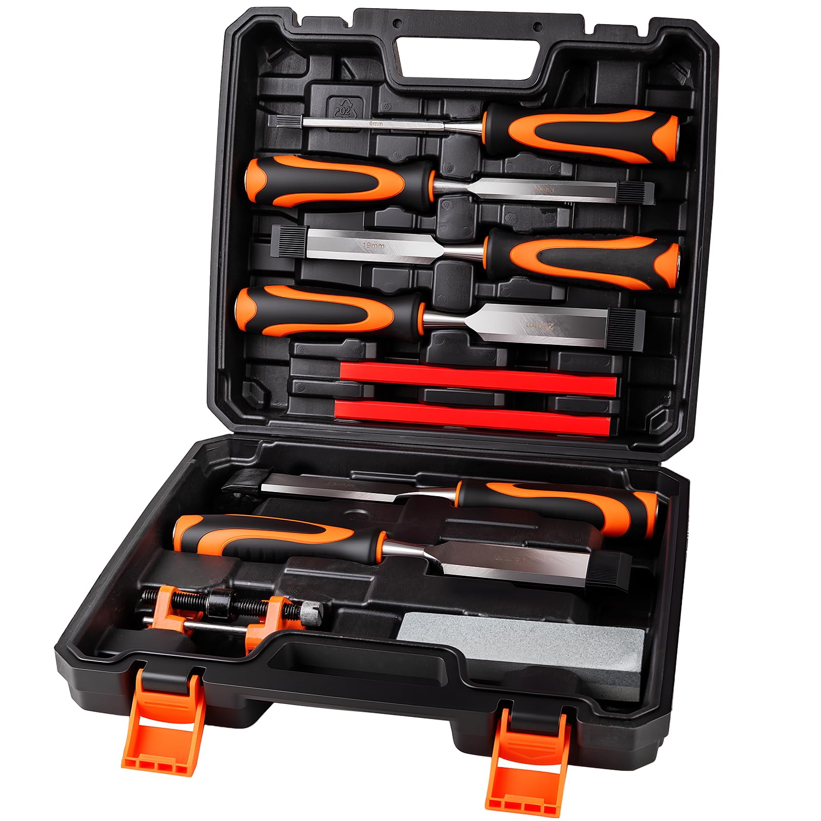 10Pcs Wood Chisel Sets, 6Pcs Premium Wood Chisels with Honing Guide, Sharpening Stone & Carpenter Pencils, Wood Carving Tools Kit for DIY & Professional Use (6-38mm)