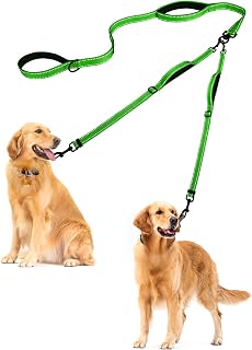 PetBonus Doppelleine für 2 Hunde, Keine Verheddern Hundeleine für 2 Hunde | 4 Gepolsterte Griffe,Verstellbar Doppel Leine,Reflektierende,Trainingsleine für Große Mittlere Hunde,Hundenäpfe und Kotbeutel