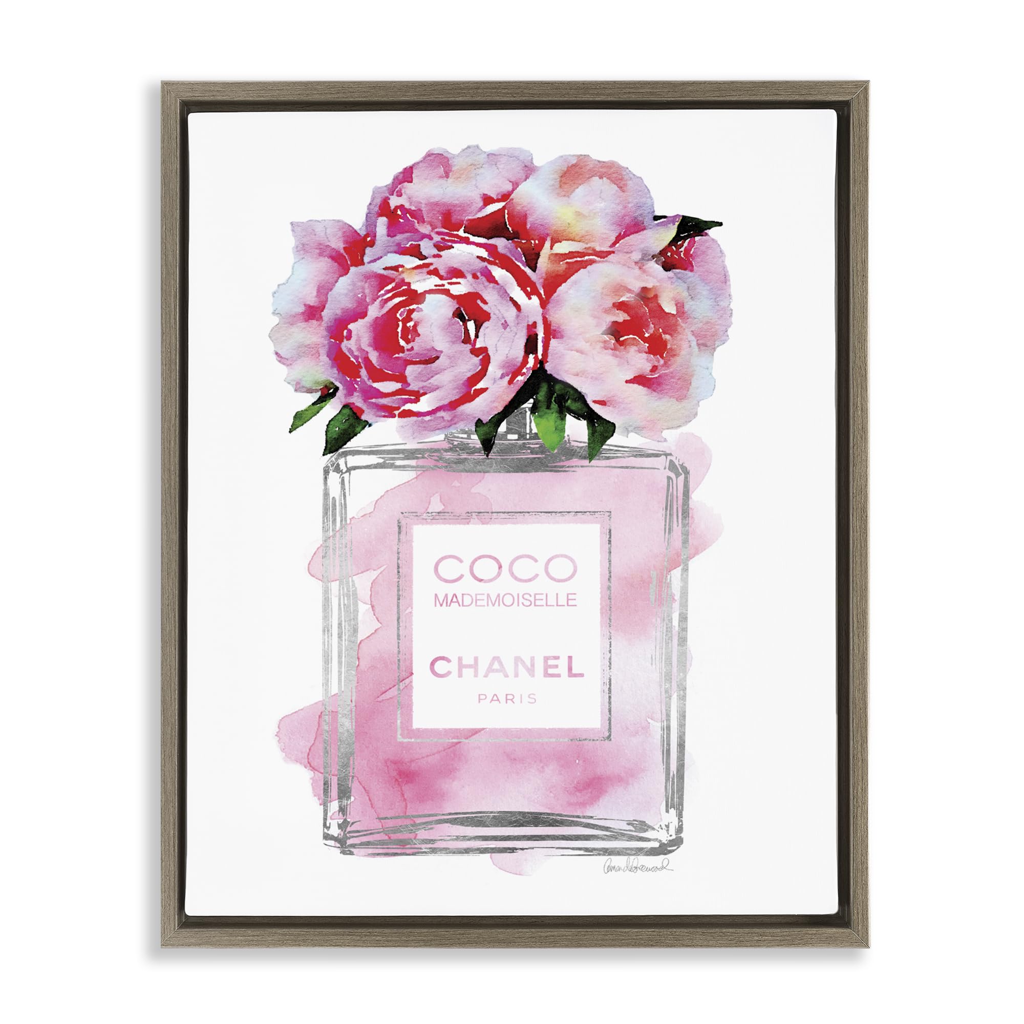 'Glam Perfume Bottle with Roses'| Floating Frame Canvas Art