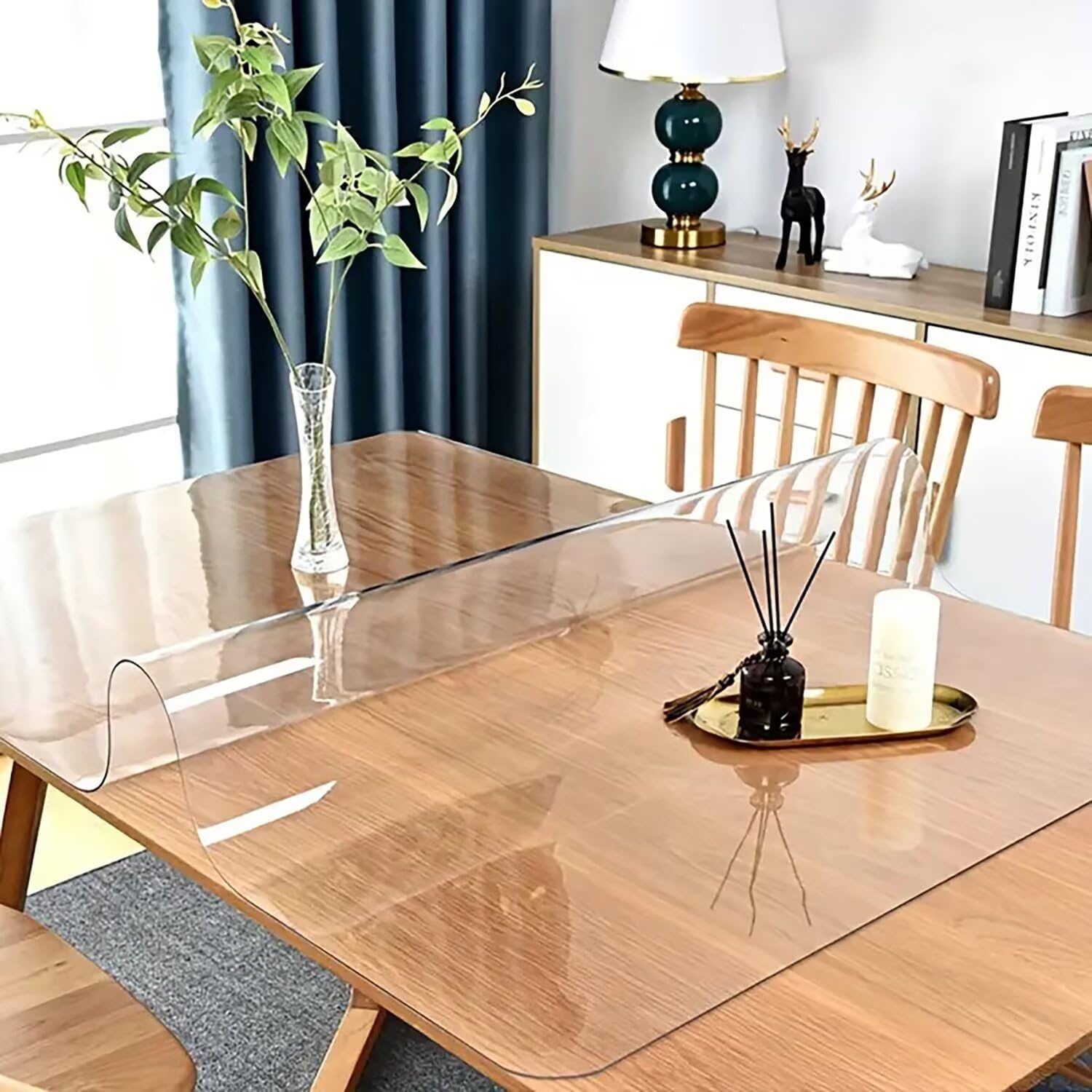 30x40in Crystal Clear Dining Table Cover 2mm Thick Vinyl Plastic Tablecloths Protector Office Desk Pad Mat Waterproof Transparent Wooden Furniture Topper Protective Cover Chair Floor Mats