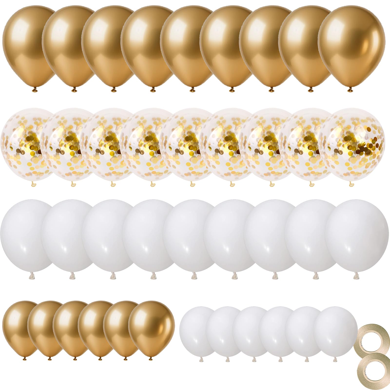 70 Stück Gold Metallic Luftballons - Weiß, Konfetti, Hochzeitsballons, Helium Ballons für Babyparty, Geburtstag, Hochzeit, Mädchen Party Dekoration