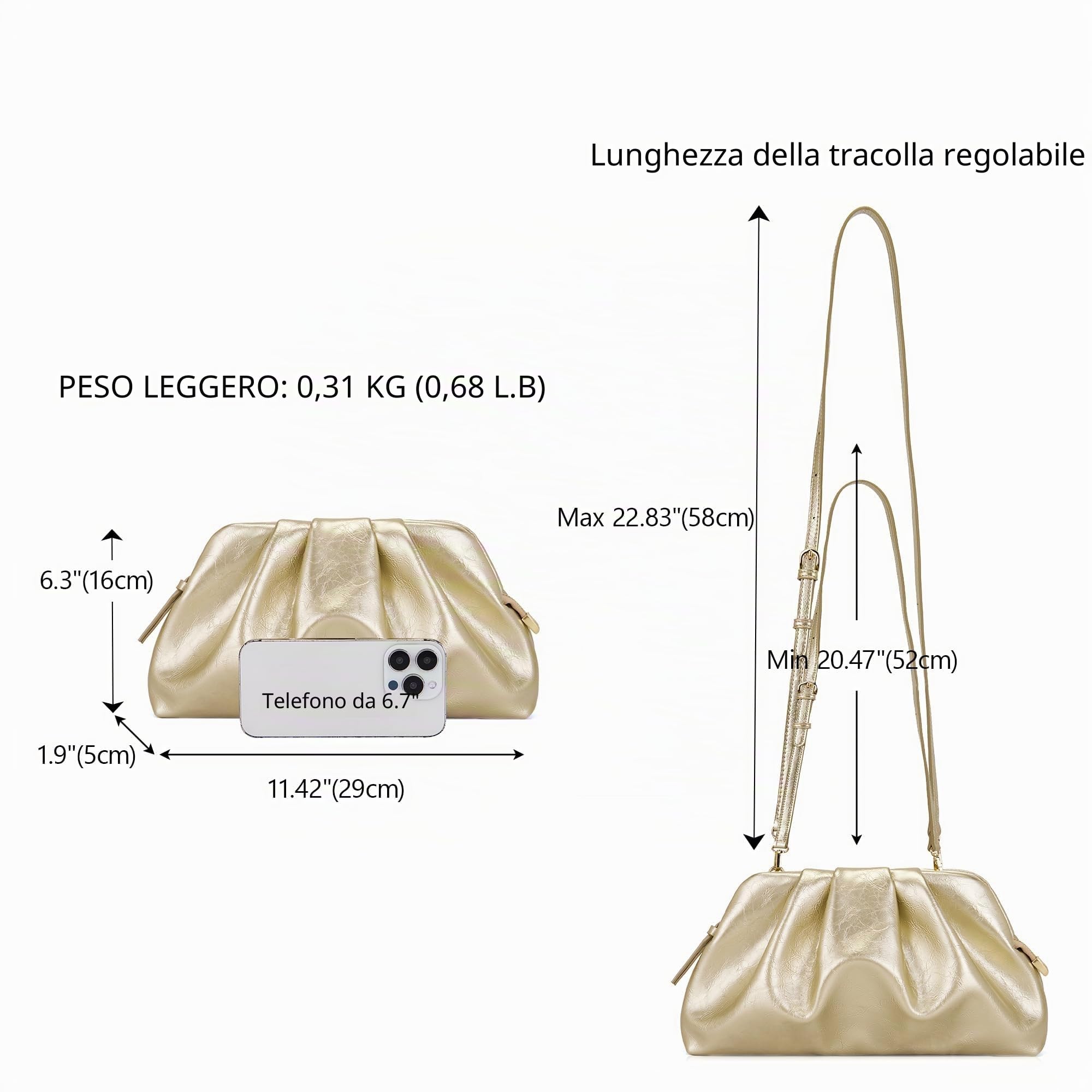 Pochette da donna Cloud Pleated Borsa da sera elegante piccola borsa a tracolla in pelle PU per matrimonio con chiusura lampo