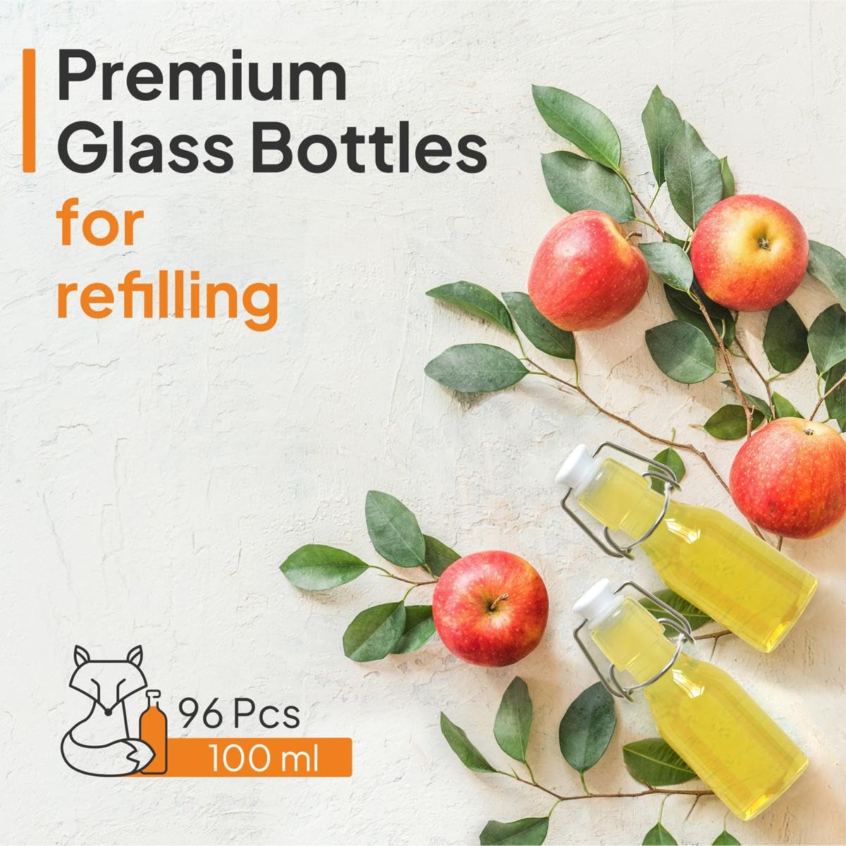 Set di 96 Bottiglie in Vetro da 100ml con Chiusura Ermetica - Bottiglia per Olio, Vino, Liquori, Acqua, Birra, Succhi di Frutta, Conserve e Latte - Bottigliette di Vetro piccole