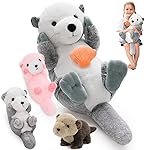 MorisMos 5Pcs Sea Otter Stuffed Animal with Babies,23.6\'\' Giant Mommy Stuffed Otter Toy with 3 Babies & Plush Seashell, Boy Girl Sea Animal Toys for Kids 3-5 Birthday Christmas Decor