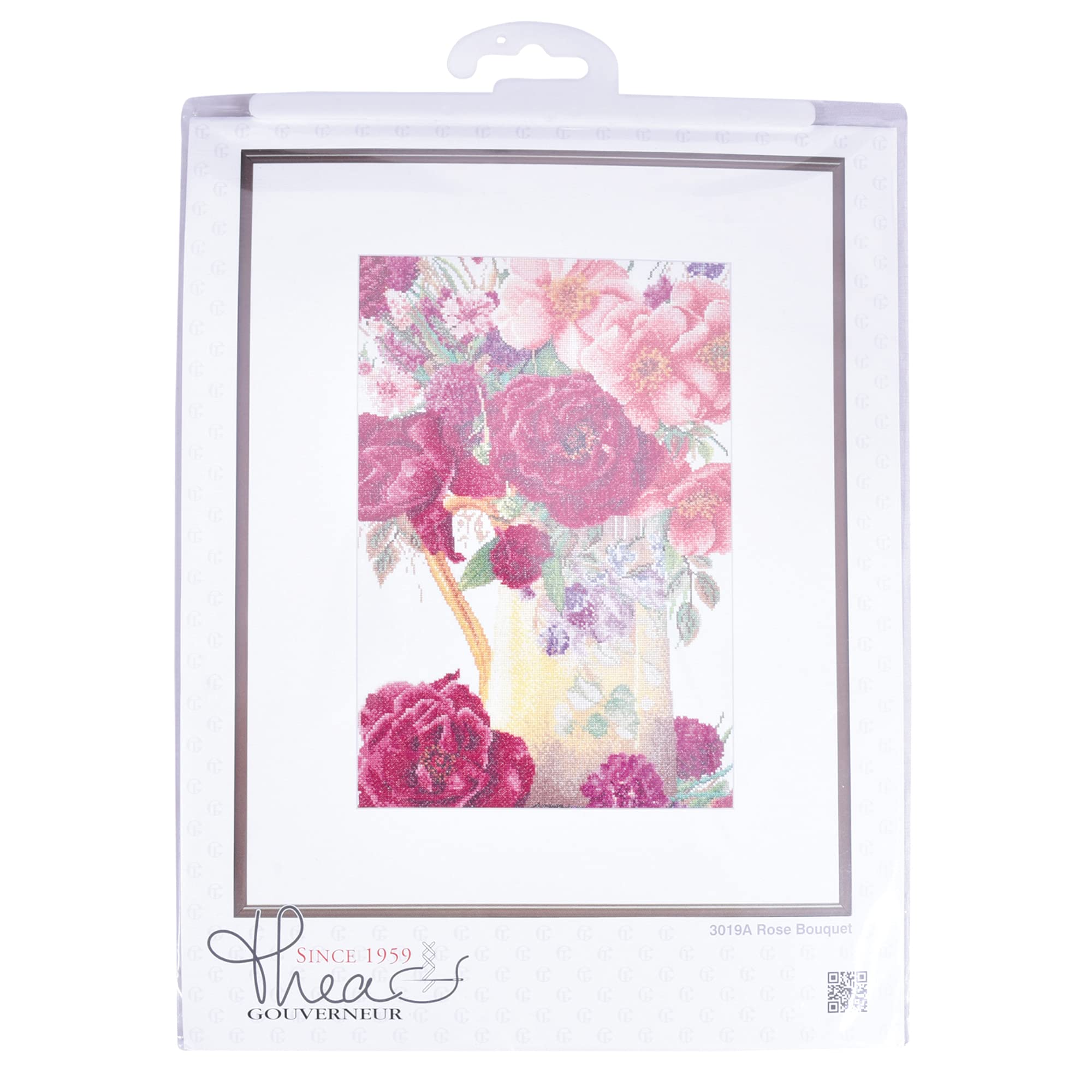 Thea Gouverneur Kreuzstich-Set – Rosenstrauß, 36er Leinen, 24x34 Cm, Mit DMC-Garn, Nadel & Anleitung, Für Erwachsene, Hochwertiges Stick-Set