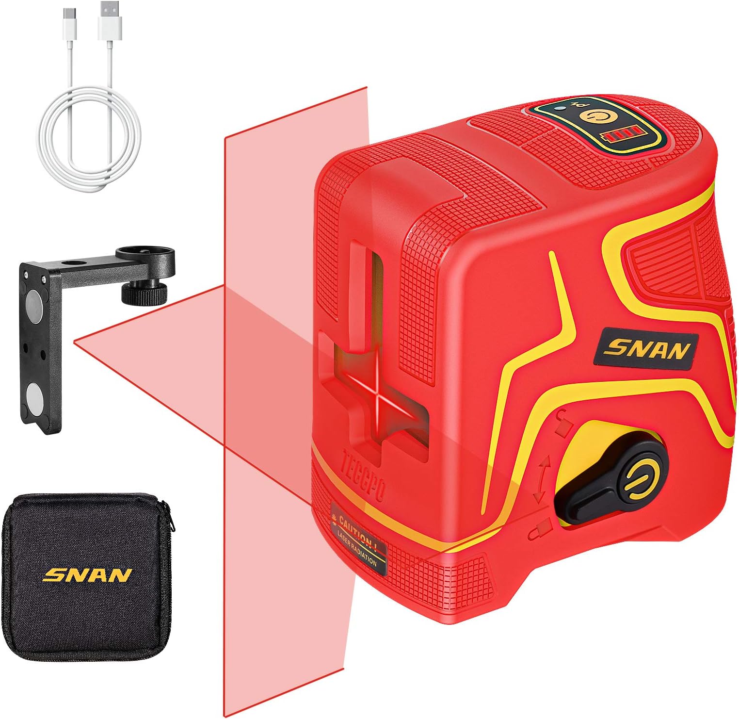 SNAN 98 Feet Laser Level Self-Leveling Horizontal and Vertical Cross-Line Laser, Three Modules with 2 Laser Heads, Pulse Mode, Magnetic Support and Carrying Pouch, 360° Rotating, IP54