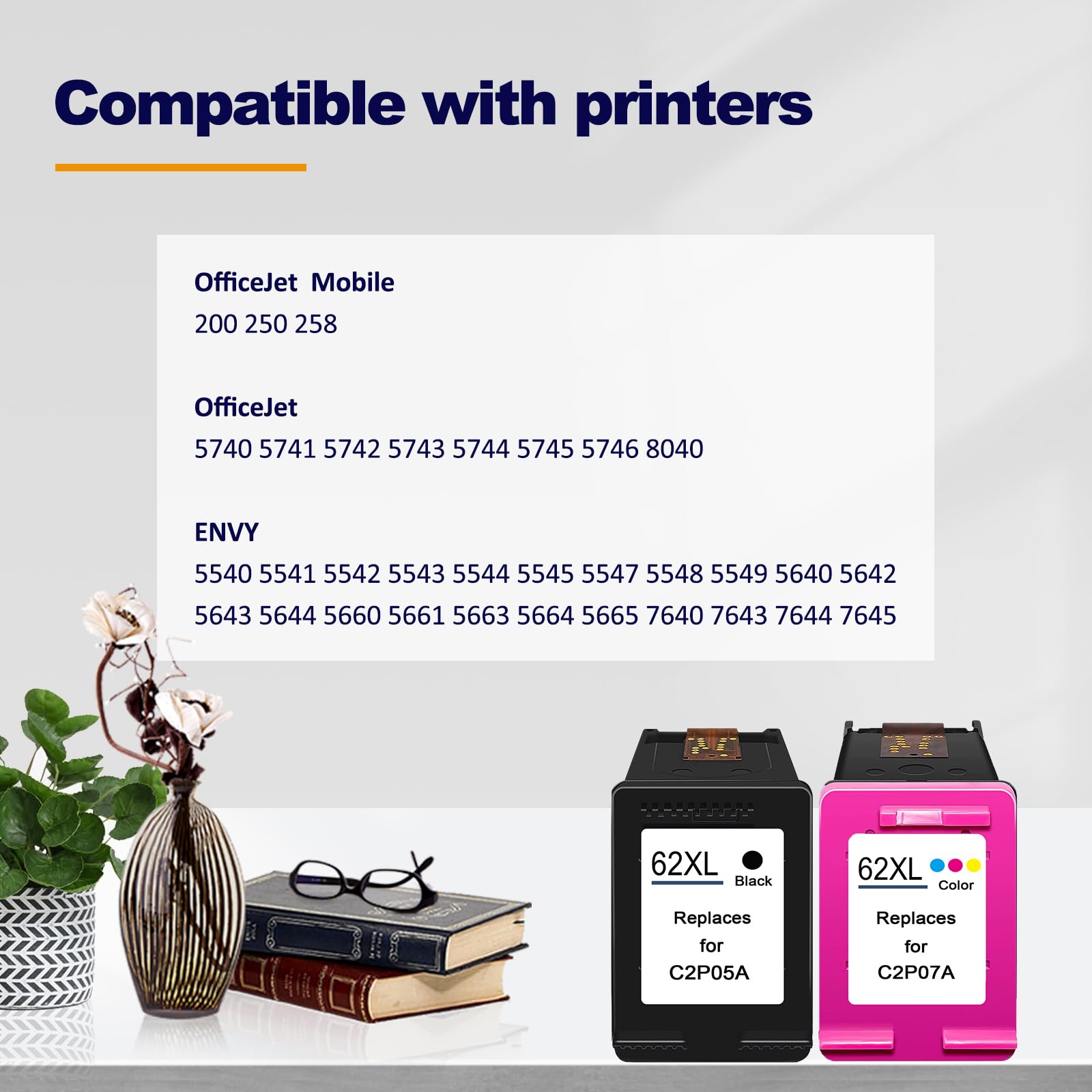 62XL 62 XL wkłady kompatybilne z HP Envy 5540 5542 5543 5544 5545 5640 5642 5644 5646 5660 5664 7640 7640 OfficeJet 200 250 5740 5741 5742 5743 5744 5746 drukarka 4-kolorowa (BK/CMY)