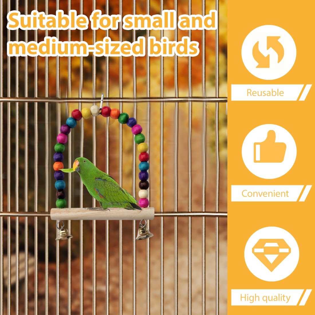 GXGM 2 Pezzi Set per Uccelli, Gabbia, Campana, Scala in Altalena, Trespolo per Pappagalli e Uccelli Multicolore Giocattolo Ponte Arcobaleno per Pappagalli giocattolo per Pappagalli Ponte Arcobaleno
