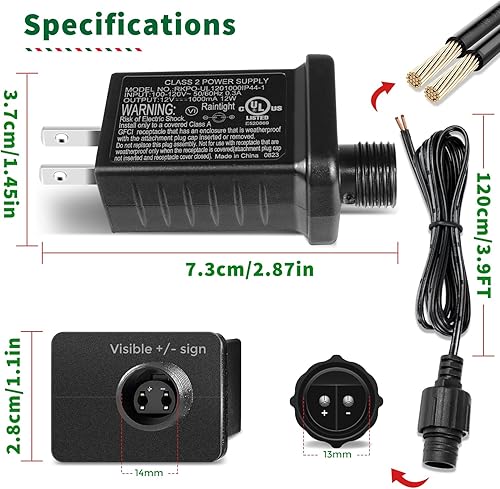 Miniatura 6 de Paquete de 2 fuentes de alimentación DC 24V 6W 0.25A Clase 2, transformador LED de bajo voltaje impermeable IP44, adaptador inflable de repuesto