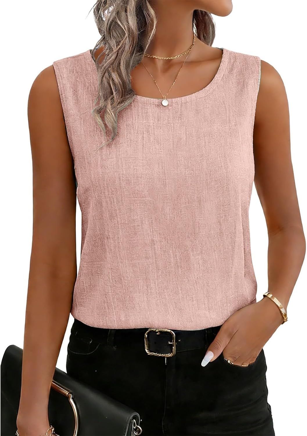 Linen Tank Tops for Women Summer Crewneck Cotton Linen Sleeveless Casual Blouses Loose Fit Comfy Gauze Shirts - Image 5