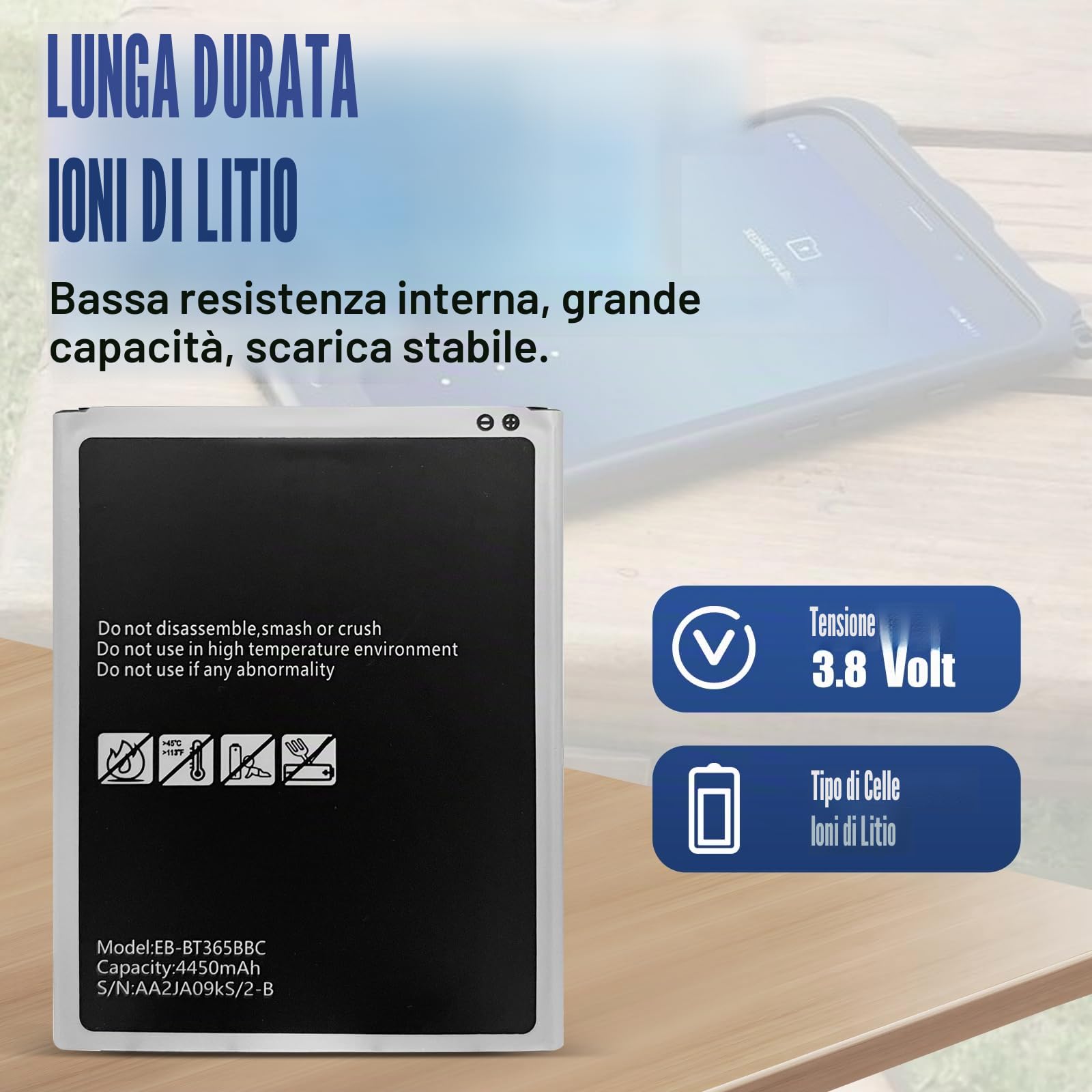 Batteria di ricambio per Samsung Galaxy Tab Active, Galaxy Tab Active 2, SM-T365F0, SM-T390, SM-T390N, SM-T395, SM-T395N, batteria di ricambio per Samsung EB-BT365BBU, GH43-04317A, ecc