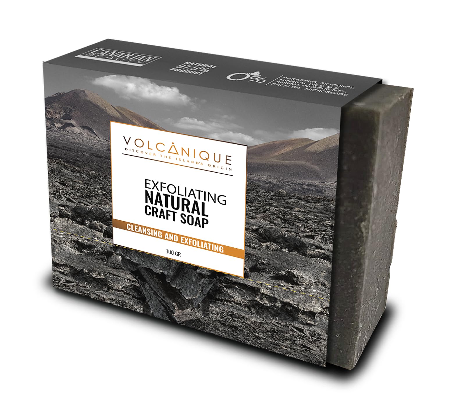 Volcanique Handmade Soap Exfoliating with Volcanic Ash - 100g [Amazon-developed Certification] Compact by Design