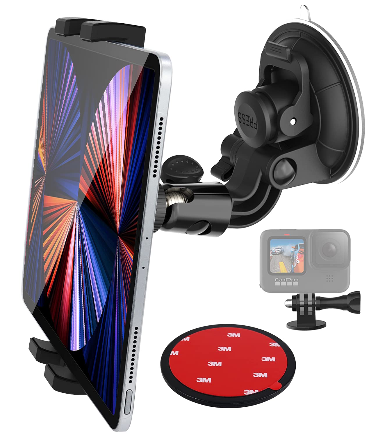 Aozcu Car Dashboard Tablet Mount, 3 in 1 Windshield Tablet Phone Camera