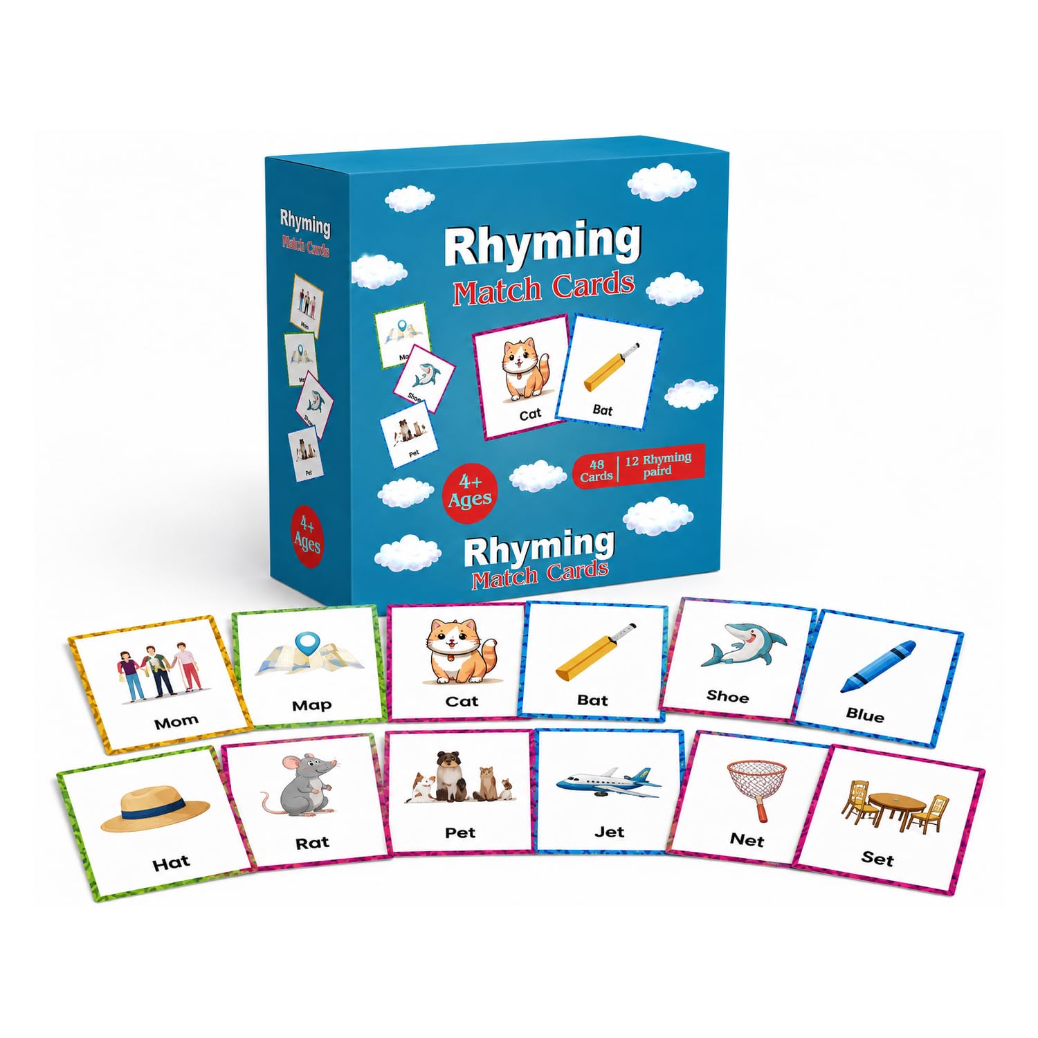 48Pcs Rhyming Words Matching Game Set for Kids | Flash Cards for Kindergarten Pre-School Kids | Memory Matching Game-image-19