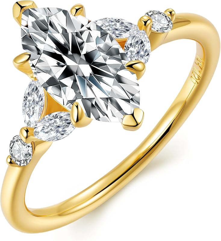1ct/1.5ct/2ct Moissanite Engagement Ring for Women Oval Marquise Cut 14k Gold Vermeil S925 Silver Wedding Promise Ring for Valentine's Day Mother's Day Anniversary Christmas for Her Size 5 to 12