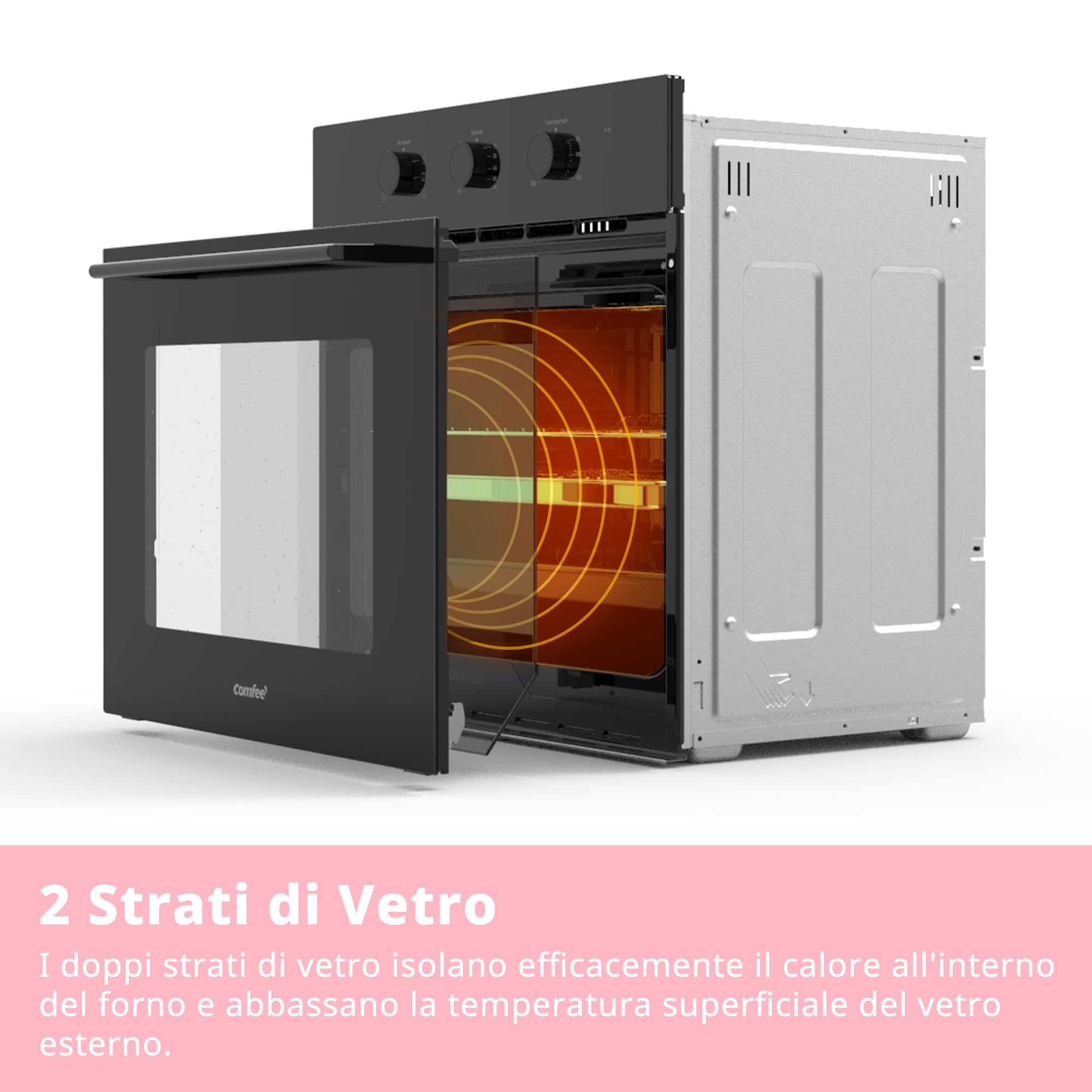 COMFEE' Forno Elettrico da Incasso Ventilato, 60 Litri, Class A, 8 Funzioni, Cottura Multifase, Facile Pulizia, Porta Rimovibile,Cottura AirFry, Nero - CBO60M80M1-BK