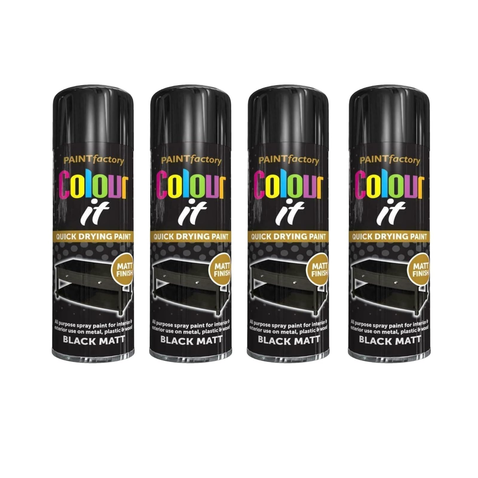 Ysamax 4 Pcs Black Matt Spray Paint, Multipurpose Aerosol, Quick Drying Black Paint For Wood, Metal, Indoor & Outdoor Surfaces (250 Ml) (4 Pcs)