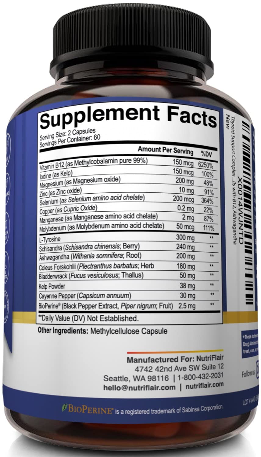 NutriFlair Thyroid Support Complex with Iodine, B12 & Ashwagandha, 120 Caps — Amazon image 7