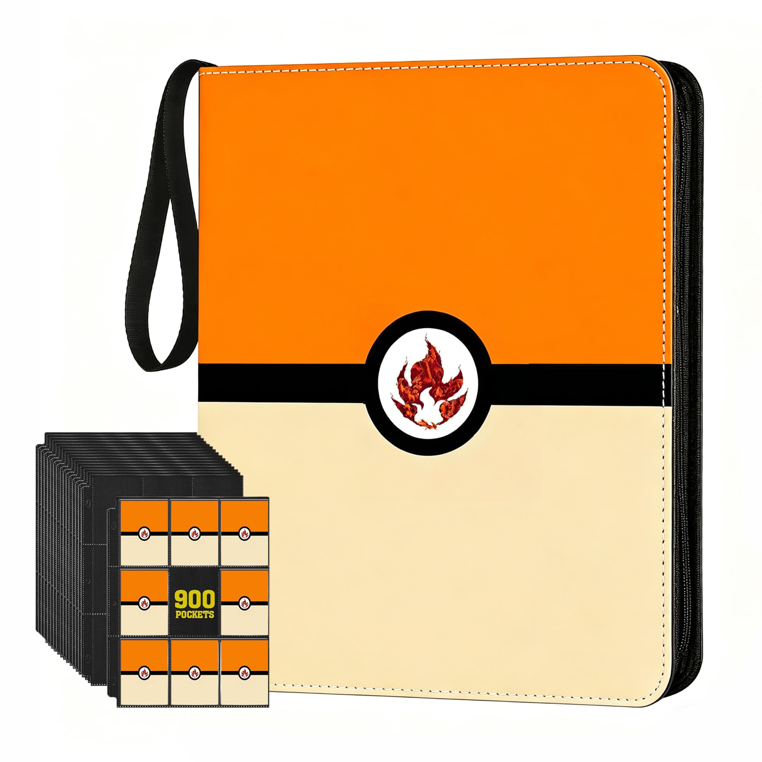 900 Pockets Trading Card Binder with Zipper, 3 Ring Card Album with 50 Side-Loading Pages, Standard Size 2.5