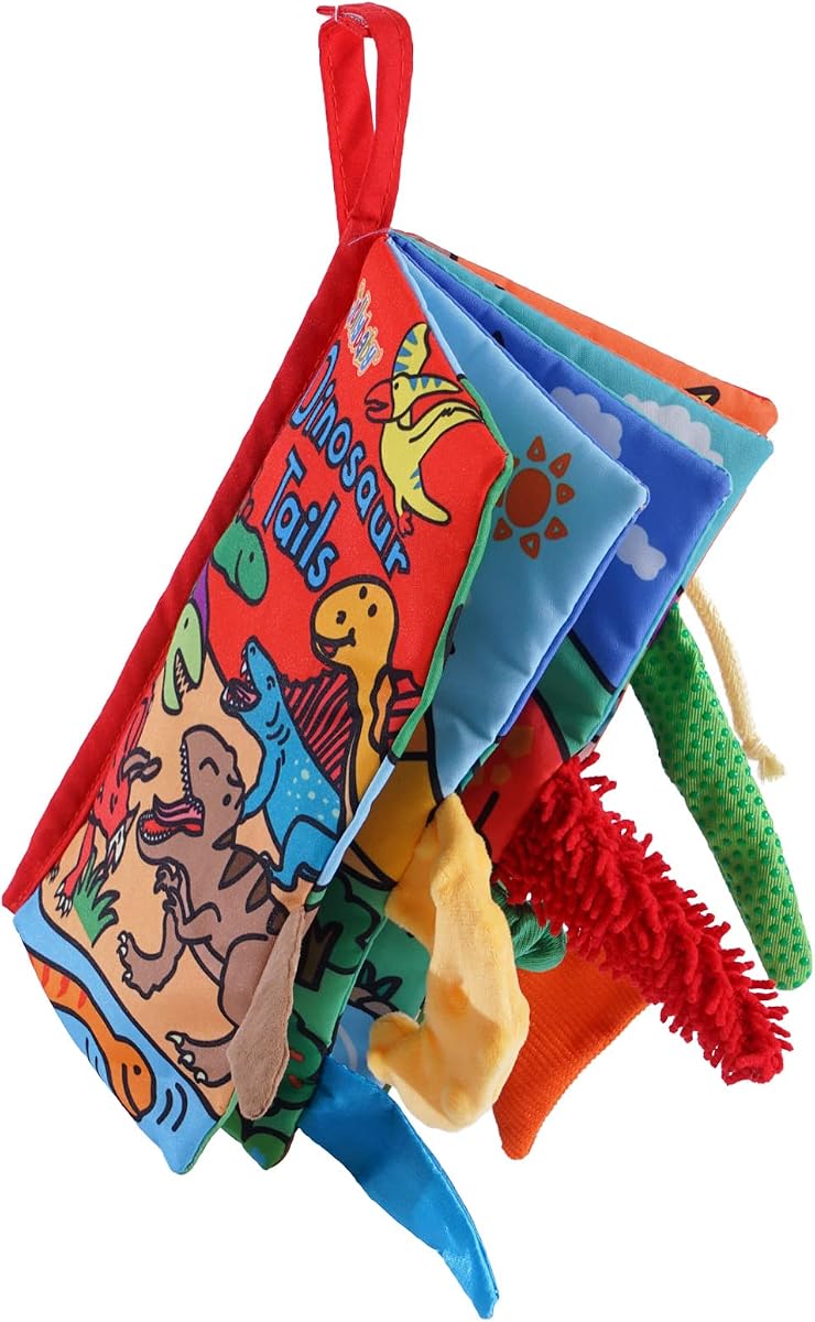 Baby Books 0-6 Months, Touch and Feel Crinkle Soft Cloth Books for Infants Babies, Toddler Early Educational Interactive Stroller Sensory Toys, Baby Girl & Boy Gift(Dinosaur Tails)