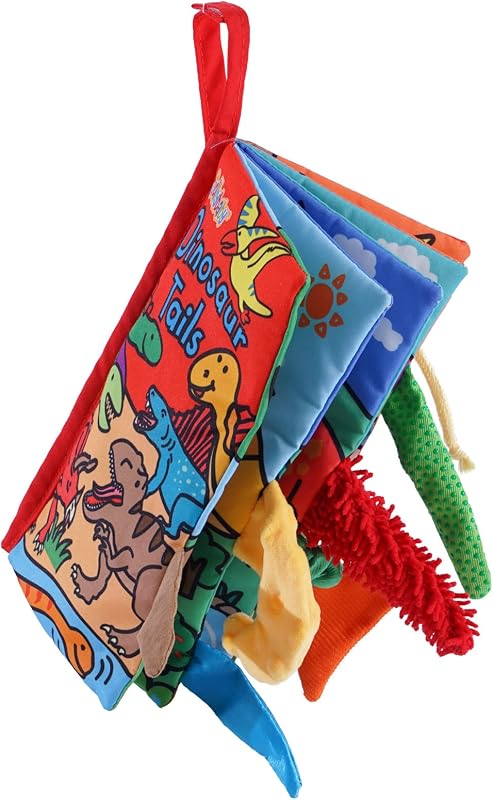 Baby Books 0-6 Months, Touch and Feel Crinkle Soft Cloth Books for Infants Babies, Toddler Early Educational Interactive Stroller Sensory Toys, Baby Girl & Boy Gift(Dinosaur Tails)