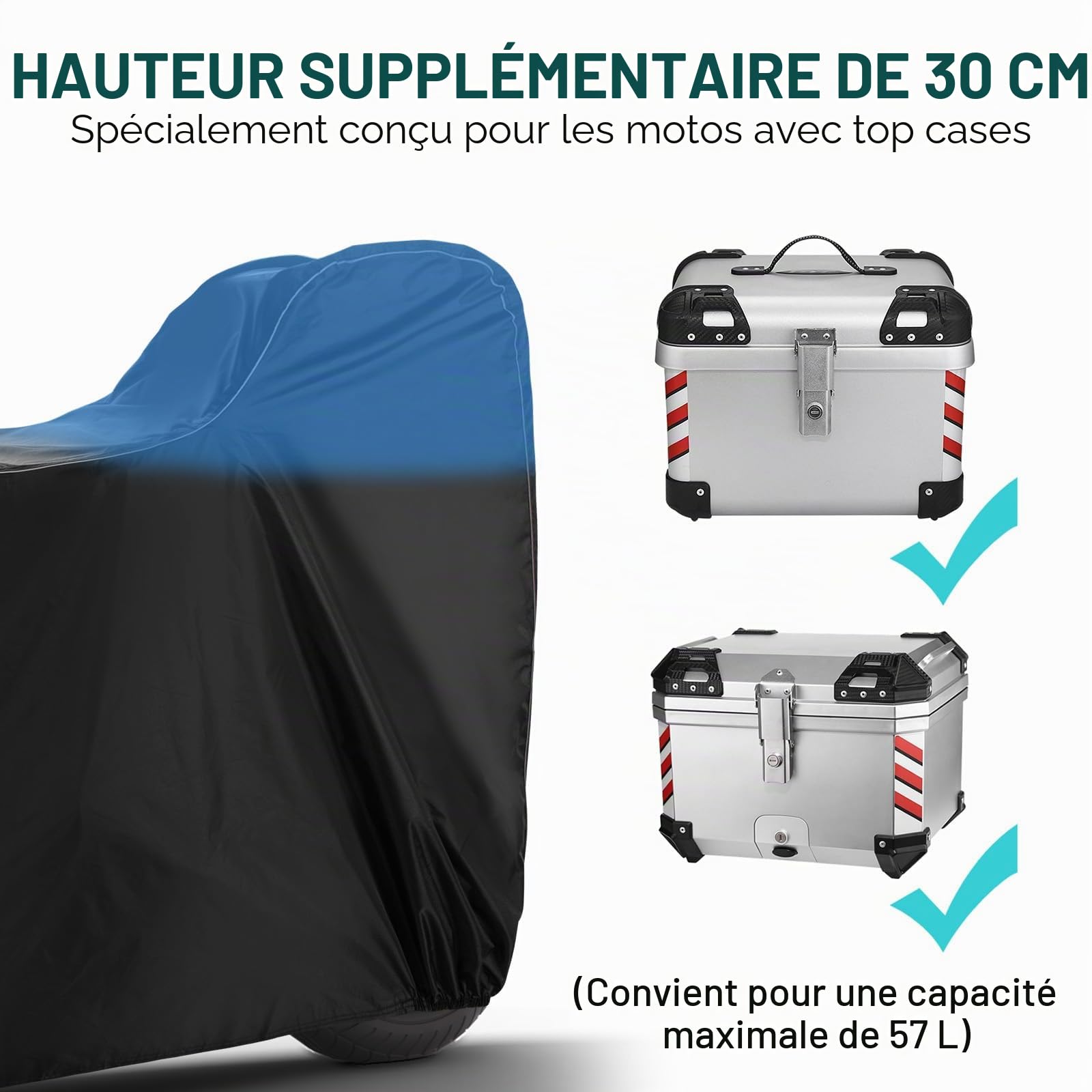 Favoto Housse de Protection Imperméable pour Moto, Couverture de Moto Oxford 300D Contre Soleil Pluie Poussière Vent Neige pour Motocyclettes et Scooters Électriques avec Boîte Arrière, 220x105x130cm