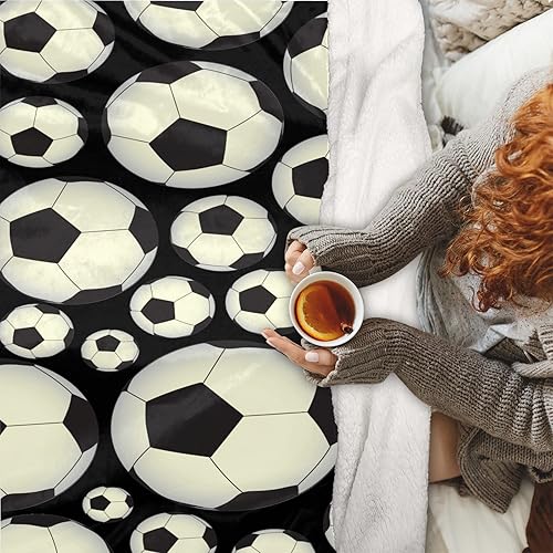 Miniatura 5 de Vintage Soccer Pattern Blankets for Couch Sofa, Sport Football Print Bed Throws Blanket 50x60 in, Soft Velvet Lambswool Sherpa Blanket Comfy Cozy