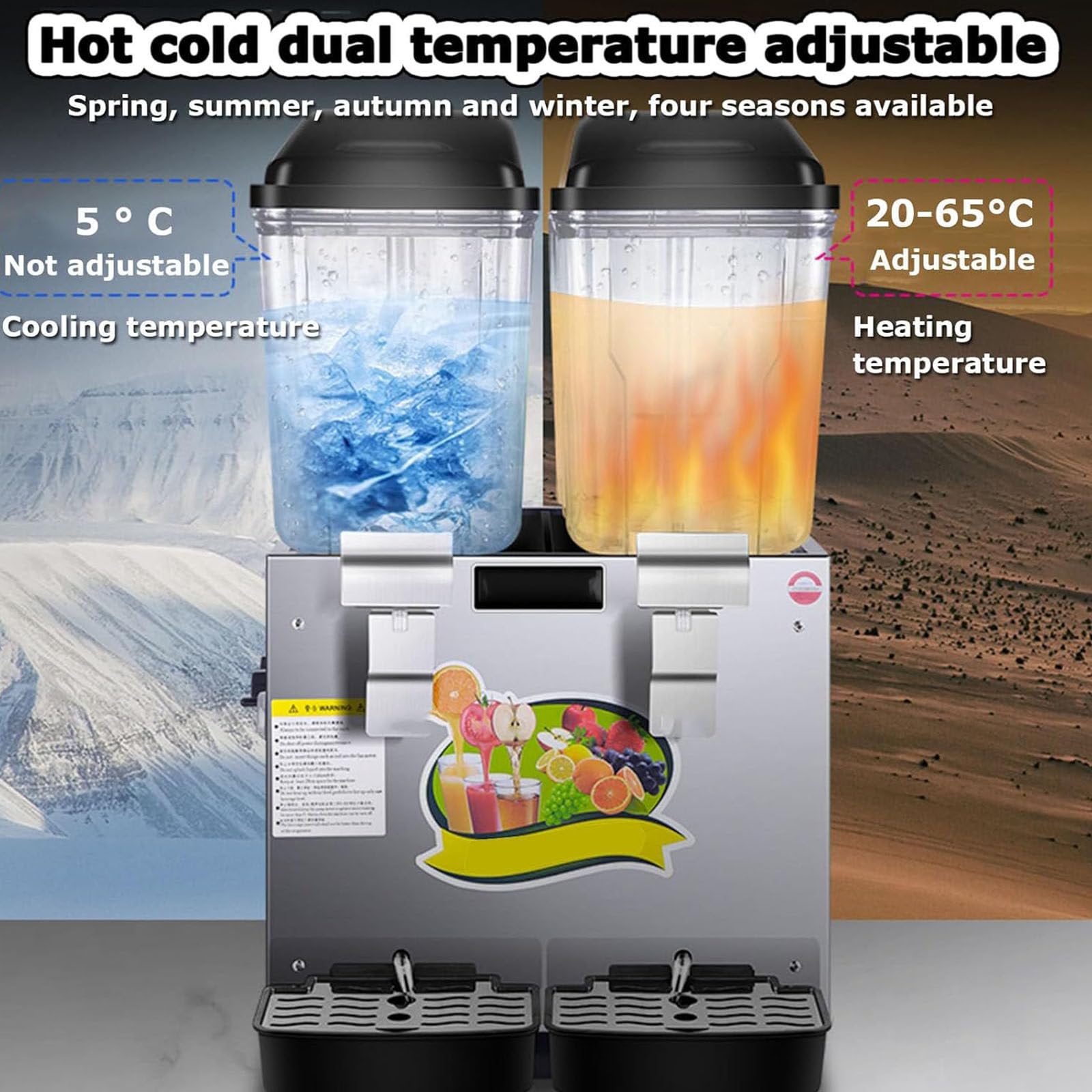 Distributore di bevande commerciali, distributore automatico di bevande calde e fredde, dispenser per succhi in acciaio inox resistente, adatto per colazione, buffet, bar, hotel