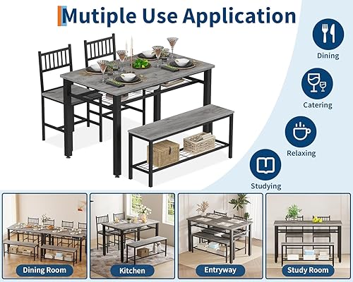 Miniatura 5 de GarveeHome Juego de mesa de comedor moderno para 4, mesa de cocina para 4 personas con sillas y banco de almacenamiento, juego de comedor