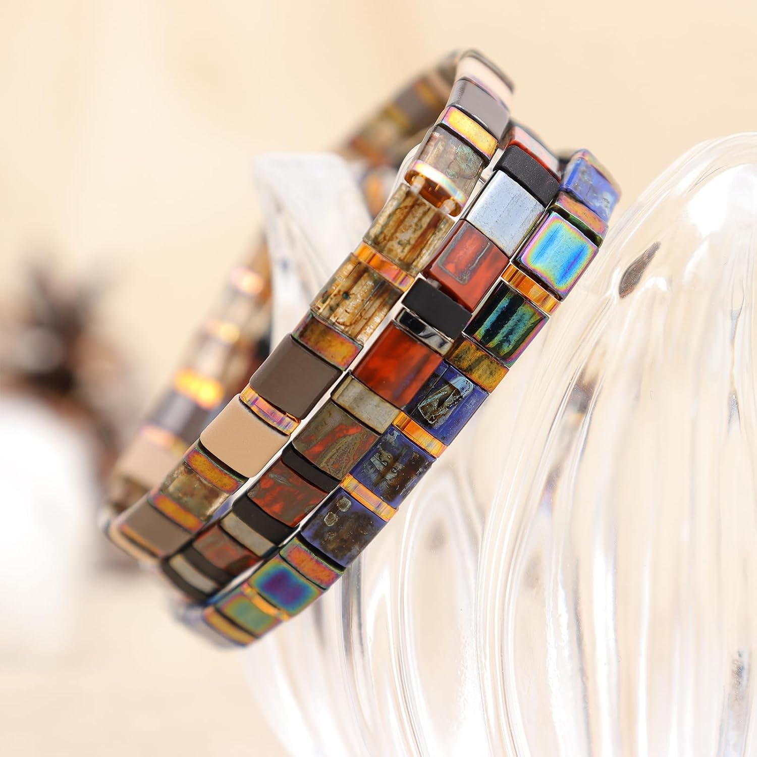 Sonateomber Tila Flat Beaded Stretch Stack Bracelets Set for Women, Trendy Stackable Colorful Glass Square Beads Bracelet Friendship Accessories Jewelry Gift - Image 5