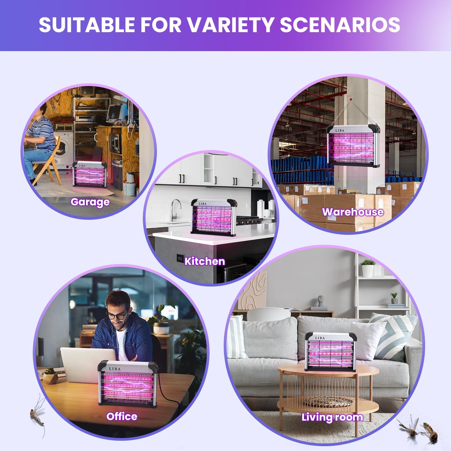 LiBa LED Indoor Bug Zapper, Electric Mosquito Killer Fly Zapper with Dual UV Wavelength Attraction, High Voltage Fly Trap Mosquito Trap Over 10-Year Lifespan LED Bulbs Light, Safe for Kids/Pets