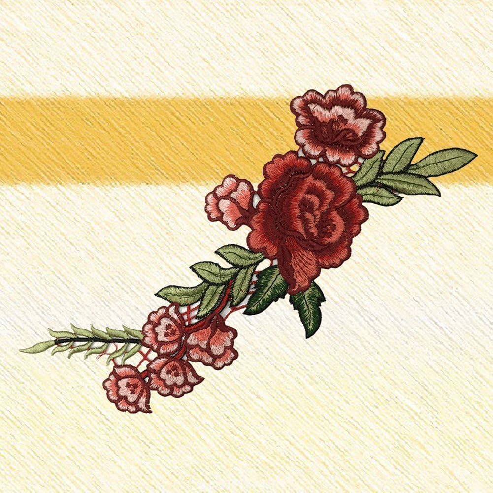 Honbay 2 Pairs Rose Flower Embroidery Applique Patch Sewing Craft Decoration