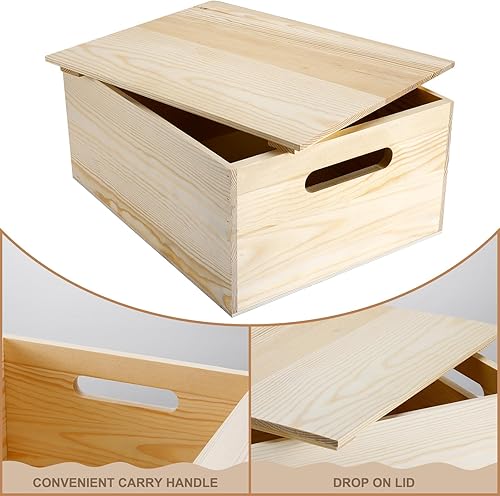 Miniatura 4 de Spiareal Caja de almacenamiento de madera de 15 x 12 x 7 pulgadas, caja decorativa de madera de pino con agujeros para las manos y tapa,