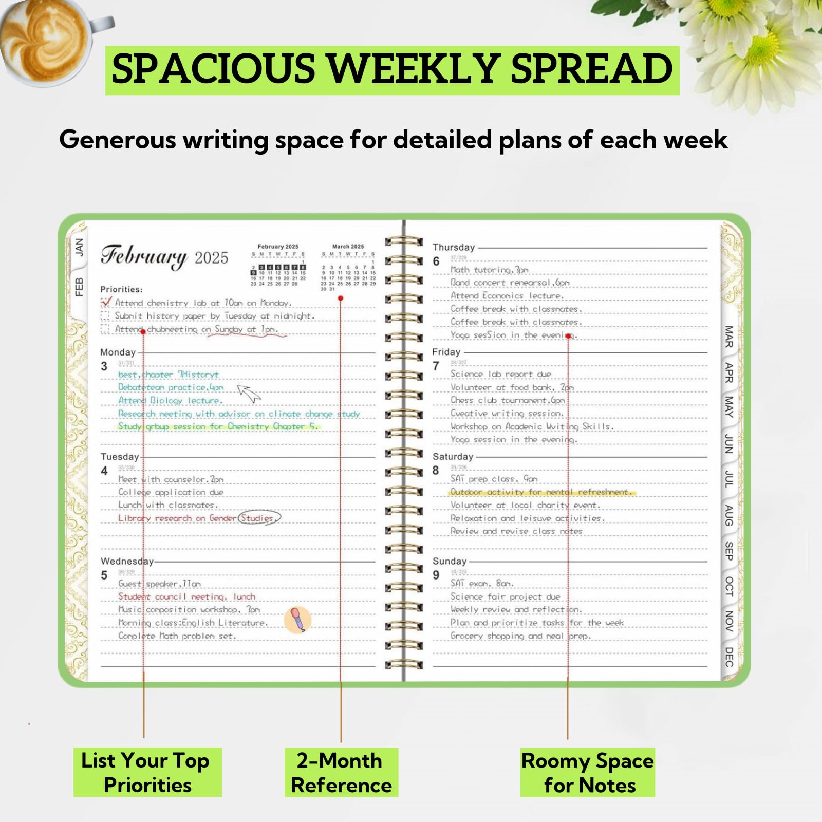 Academic Planner 2025-2026 - Monthly & Weekly Calendar From Jul 2025 To Jun 2026 - A5 Size, Teacher Planner - GREEN - View #2