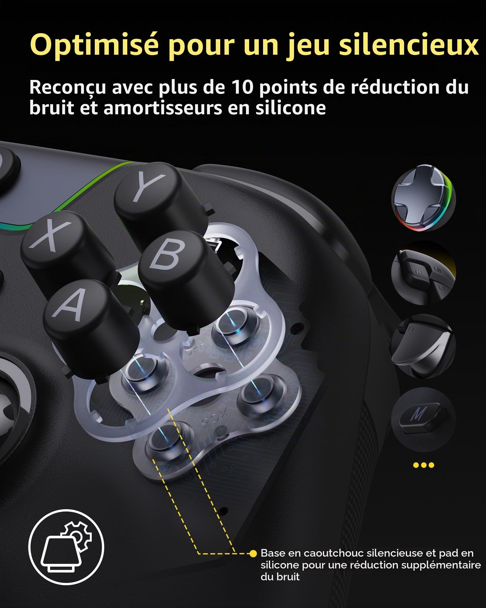 EasySMX X05Pro Manette PC sans Fil avec Station de Charge, Boutons Silencieux, Joysticks Hall, 1000Hz, Gâchettes 2 Niveaux, D-Pad 8 Directions, Batterie 1000mAh, pour PC/Switch/Android/iOS – Noir.