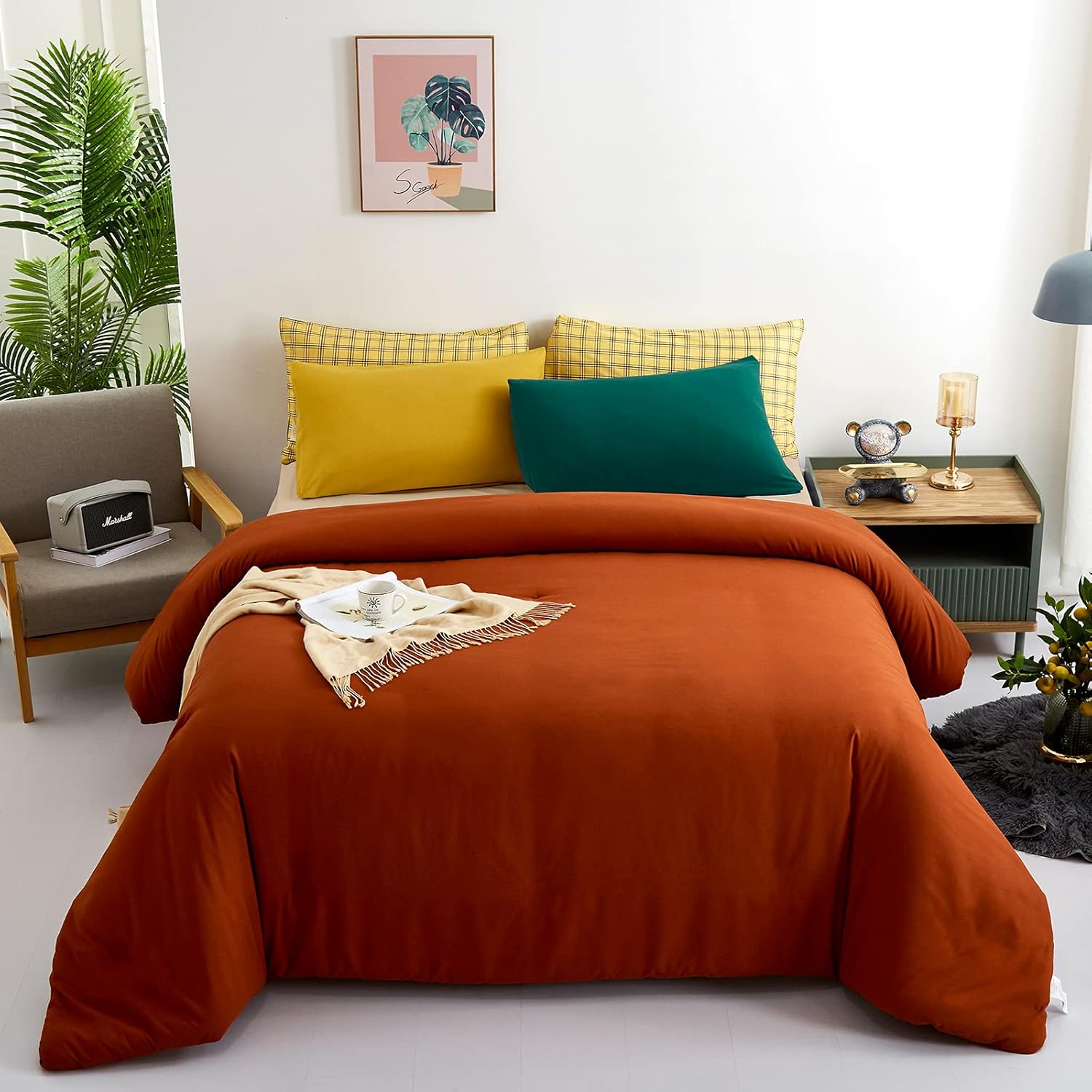 KAREVER Rust Comforter Sets King Pure Burnt Orange Caramel Color Rust Bedding Set 3 Pieces Women Men Lightweight Solid Burnt Orange Color Rust Blanket Comforter Sets : Everything Else