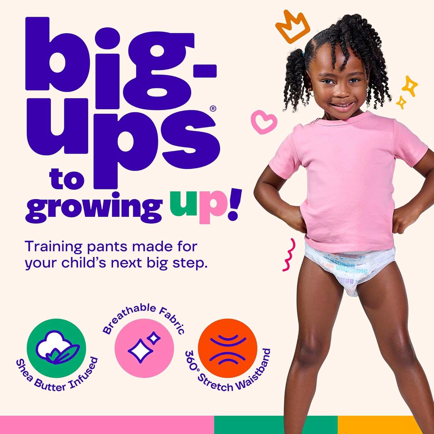 The Happy Hues Big-Ups Potty Training Pants 2T-3T (16-34lbs) – Unisex Training Pants with Shea Butter Softness, Leak Protection & Easy-Tear Sides – Toddler Potty Training Pants - 50 Count