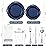 Hioasis 350pcs Blue and Silver Plastic Plates - Elegant Disposable Dinnerware Set Suitable for 50 Guests Include 10.25 Dinner & 7.5 Dessert Plates, Cutlery, Napkins, Cups for Party