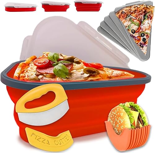Contenedor de almacenamiento de pizza Leftover Contenedor de pizza Con 5 bandejas para servir Cortador de pizza y soporte para hamburguesas