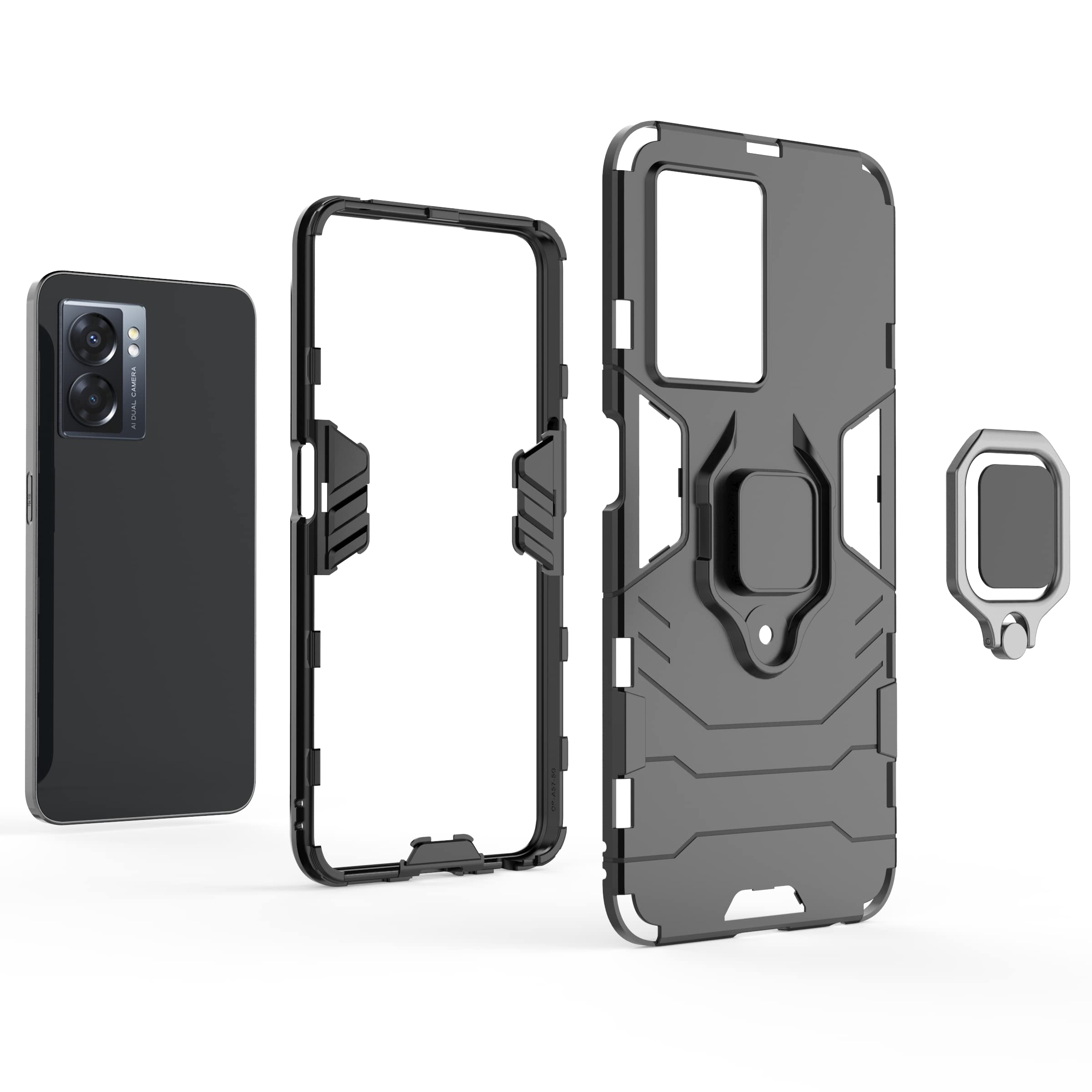 BaiBaiDY Cover per Oppo A77 Custodia, Assorbimento degli urti, Staffa, Resistenza alla caduta, Doppio strato TPU + PC, Adatto per Oppo A77.(Nero