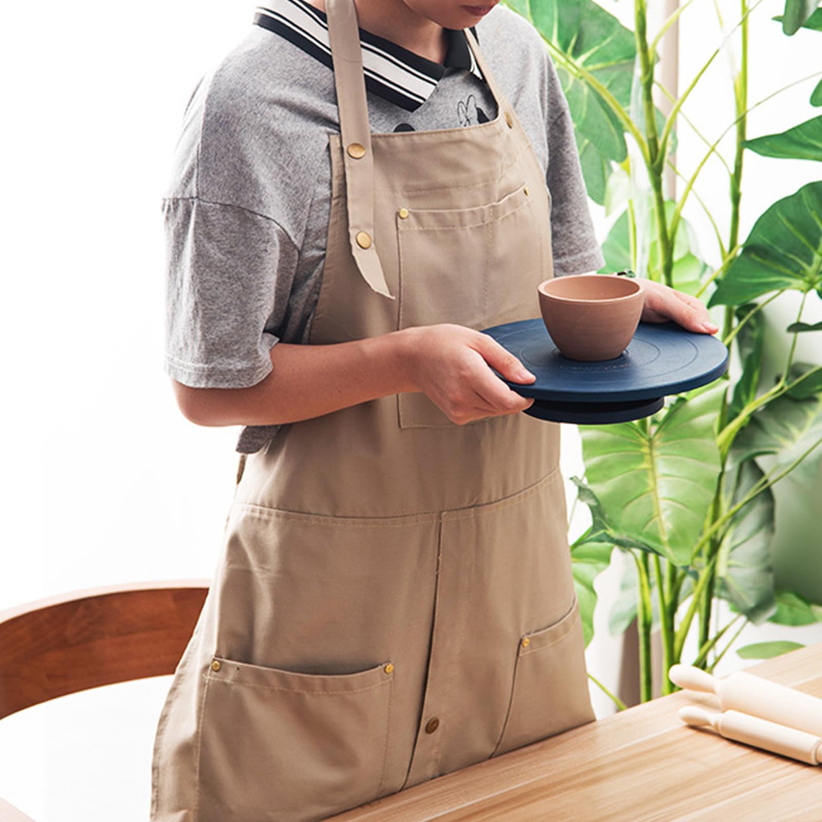 Supvox Ölfeste Malerschürze aus Reißfestem Canvas mit Taschen Leicht Tragbar Schürze für Erwachsene zum Kochen Malen und Gartenarbeiten