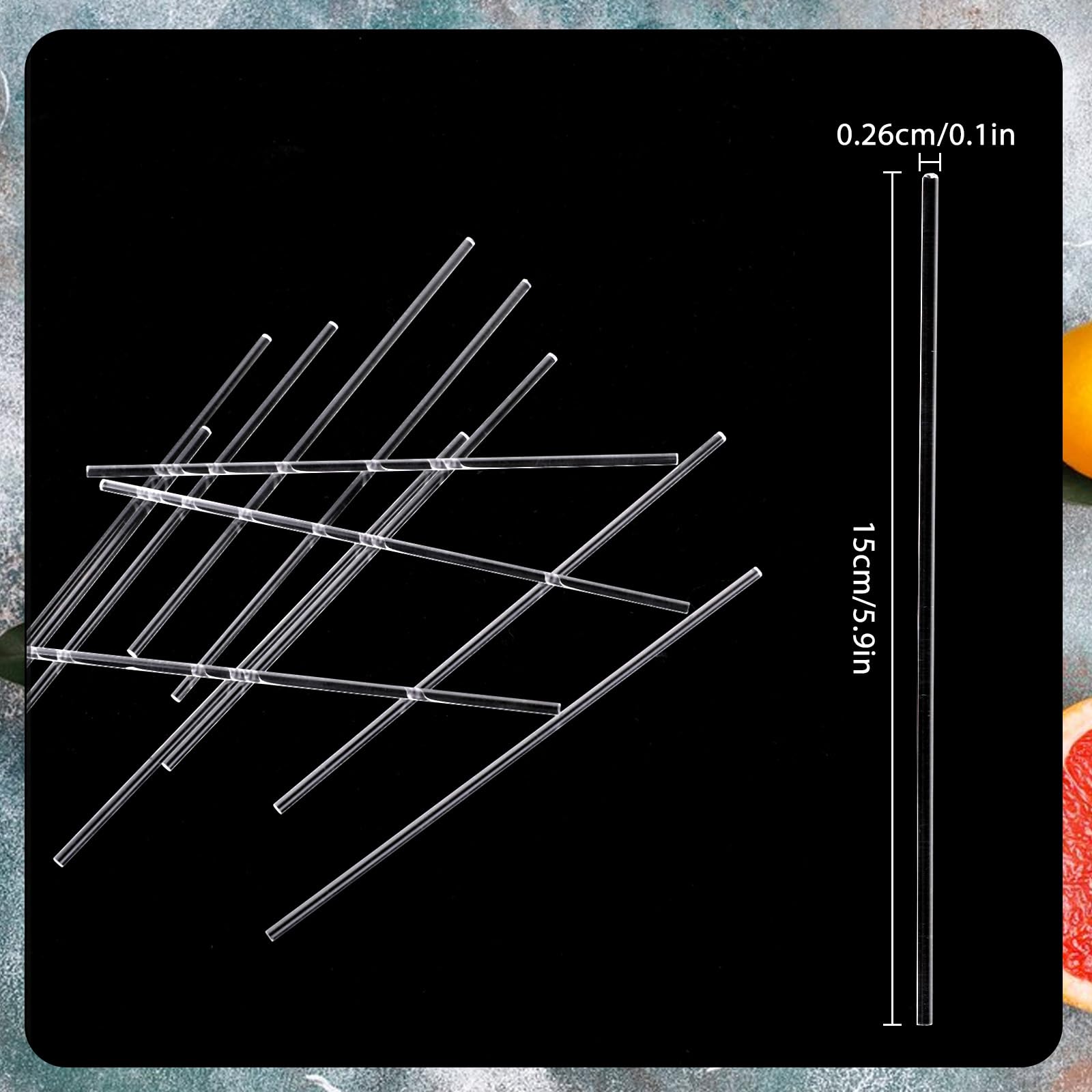 Lot de 100 bâtonnets de sucettes en acrylique transparents réutilisables pour la fabrication de biscuits, cupcakes, desserts, chocolats