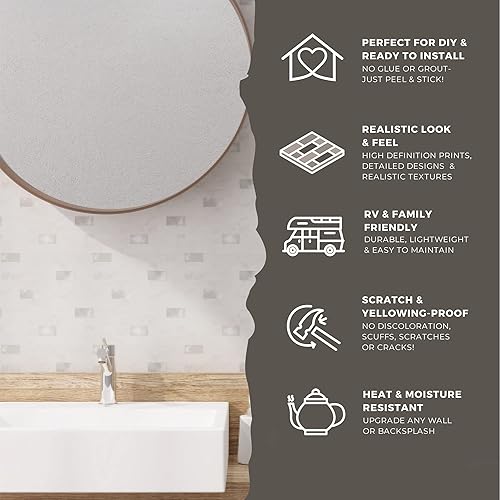 Miniatura 10 de Avant Decor Azulejos de cocina para despegar y pegar  Azulejos de metro mixtos de vinilo  Azulejos de pared para pegar  Fácil instalación  5 x 5