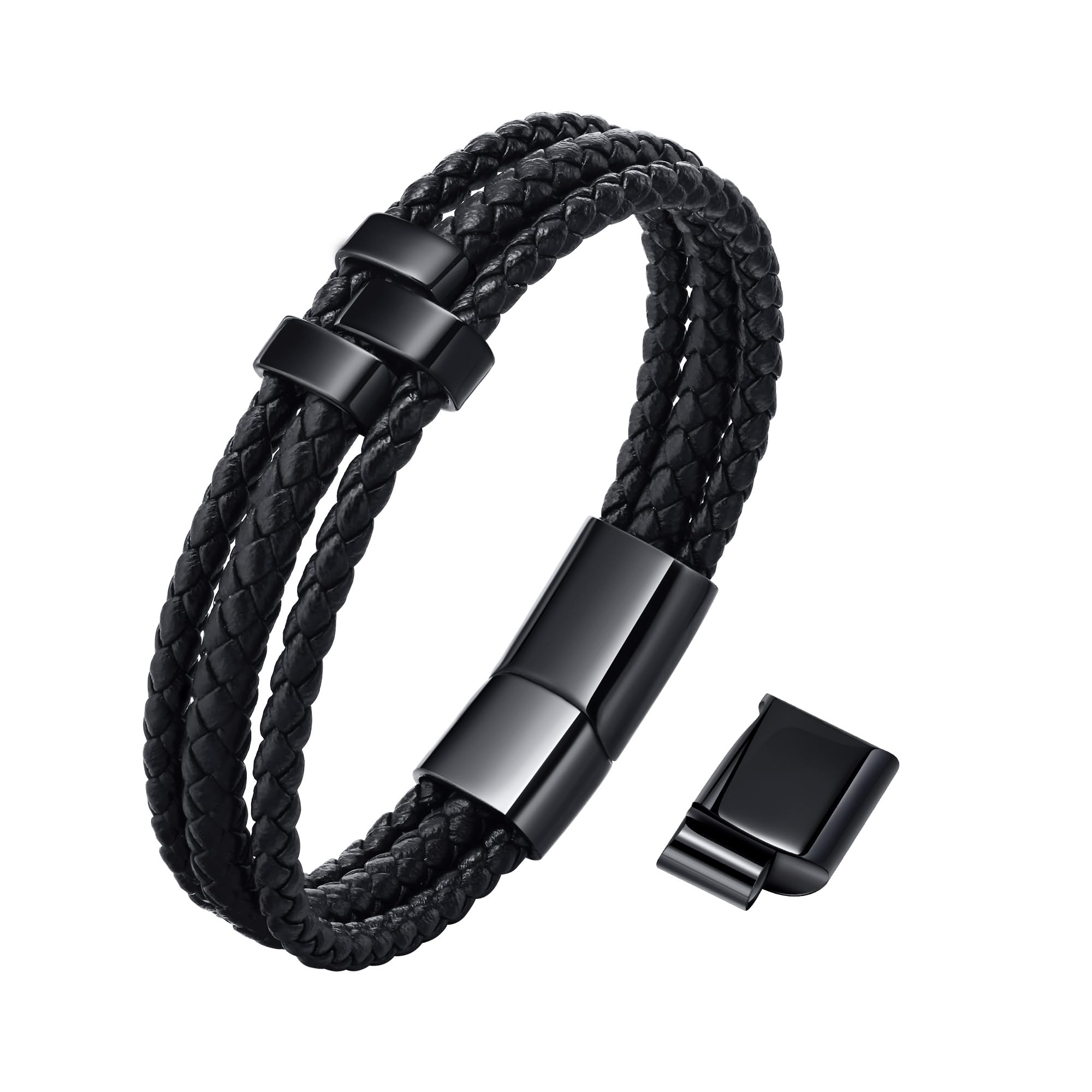 VNOX Pulsera Hombre Personalizadas de Cuero : Regalos Originales para Hombre Pulseras de Luero Trenzado con Nombres Personalizados Regalo Aniversario Regalos Cumpleaños