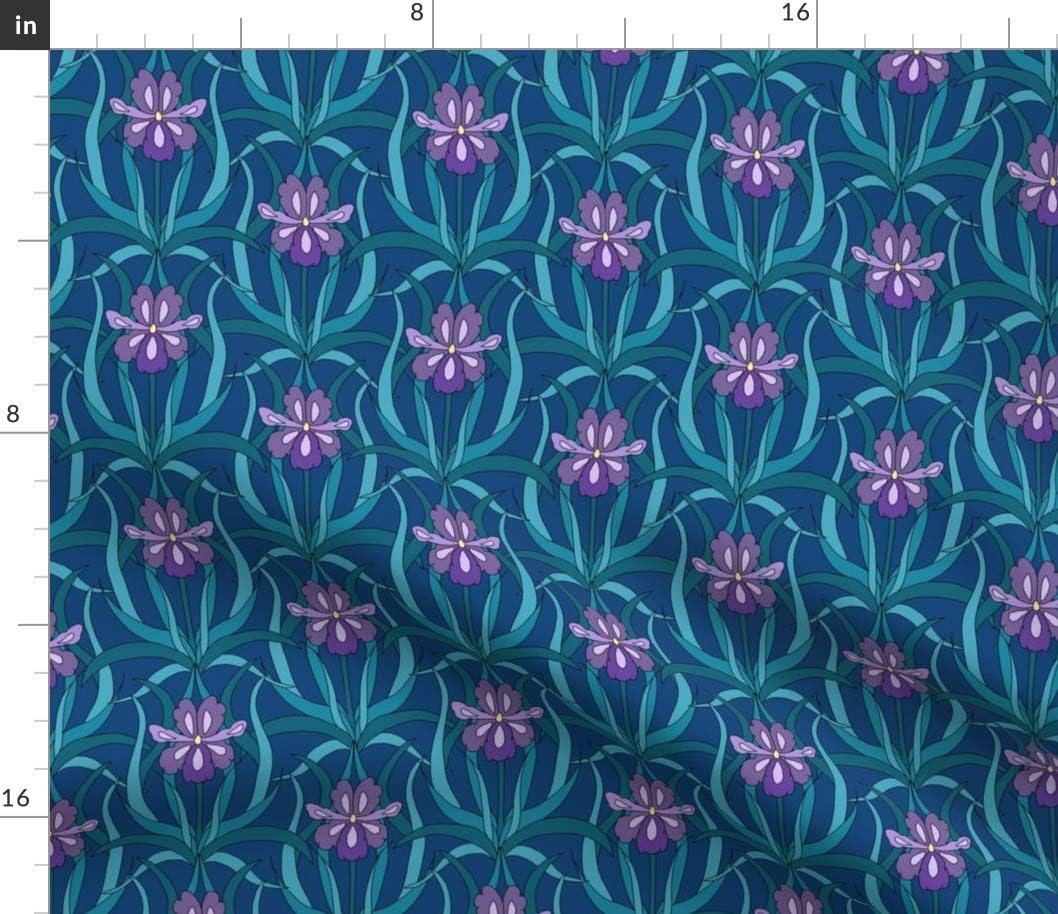 Spoonflower Fabric - Nouveau Iris Art Deco Floral Bold Purple Printed on Petal Signature Cotton Fabric Fat Quarter - Sewing Quilting Apparel Crafts Decor