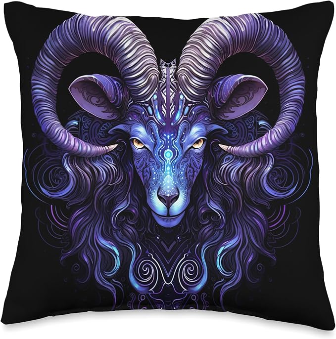 StudioMetzger Zodiac Sign Aries Ram Astronomy Symbols Purple Horoscope Throw Pillow, 16x16, Multicolor
